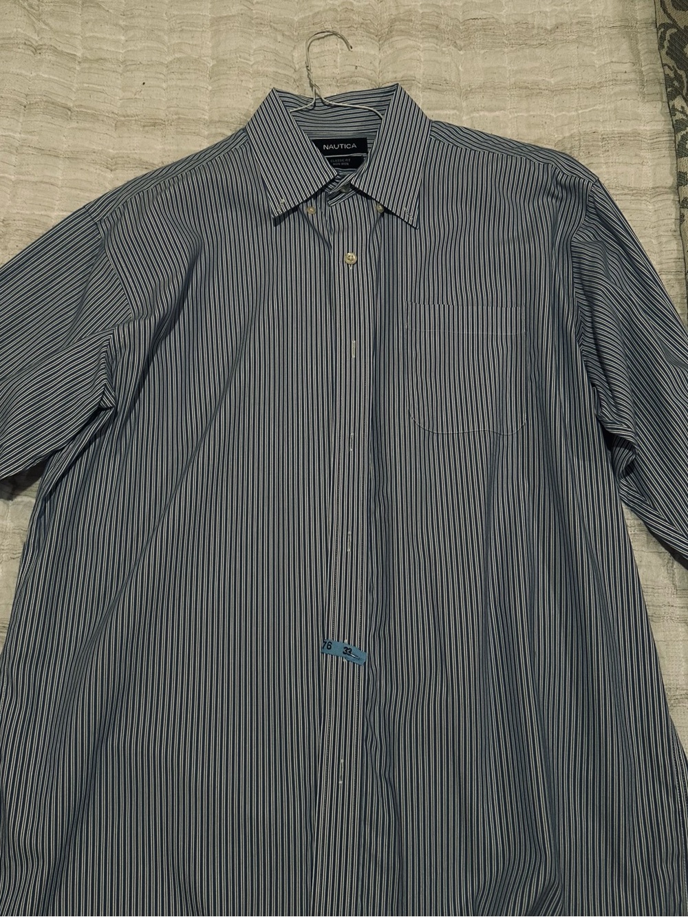 Nautica Men’s Navy and White Striped Dress Shirt